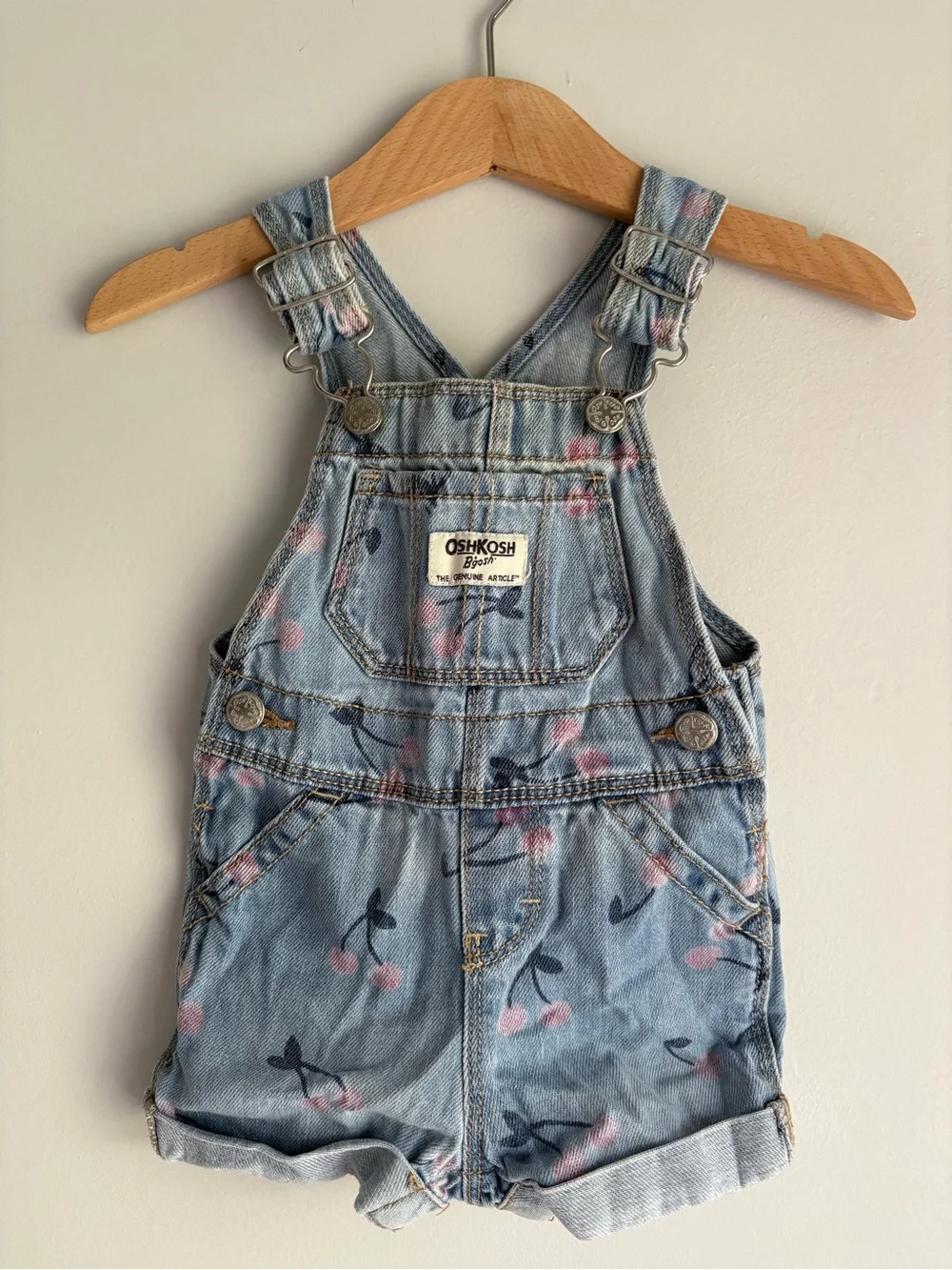 OshKosh B'gosh Light Blue Denim Cherry Print Shortalls